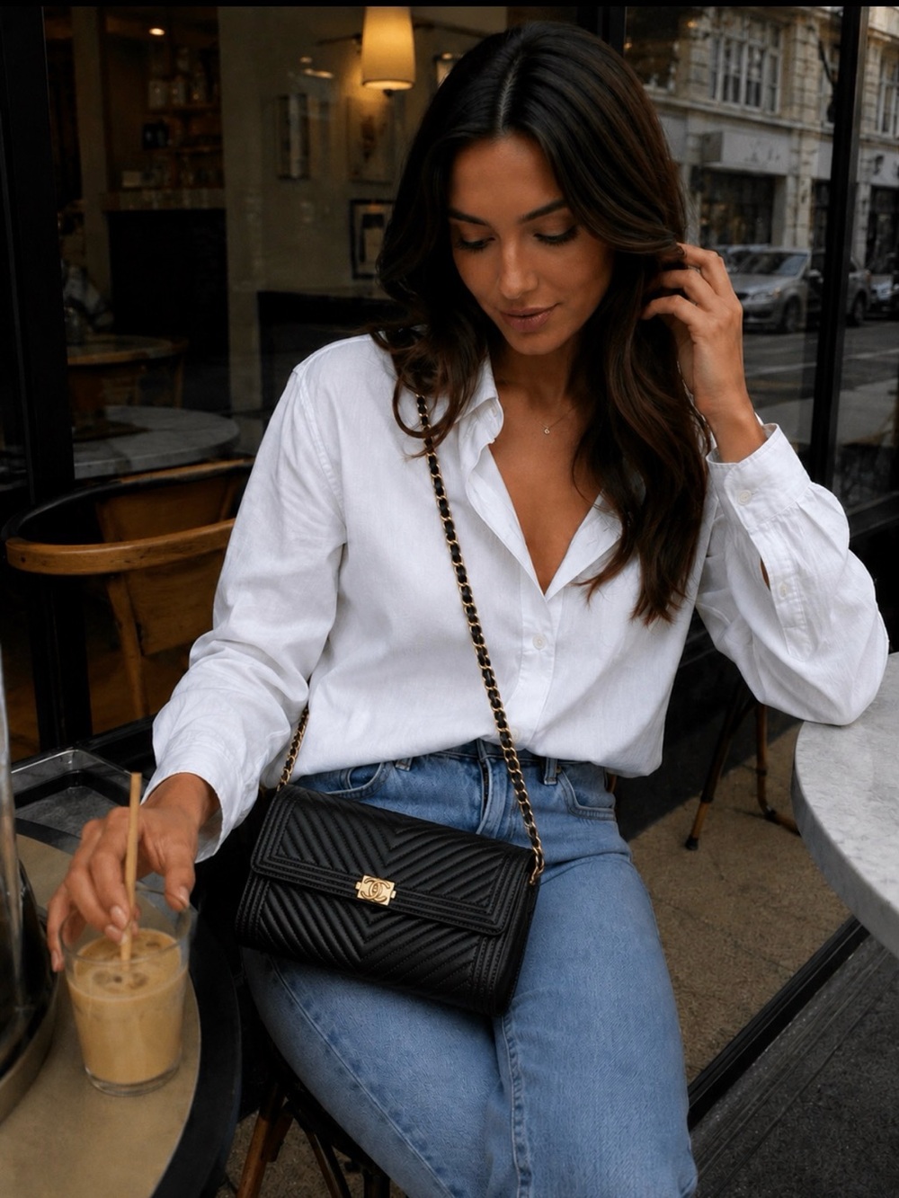 Auth. Chanel Boy Chevron long wallet/w gold tone hardware.